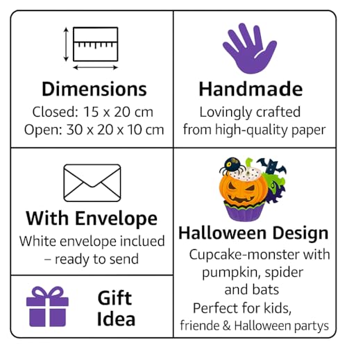 Halloween 3D Pop Up Card with Cupcake Monsters & Spooky Details - Handmade Greeting Card with Envelope