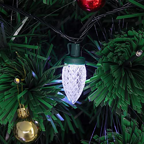 Outdoor White C9 String Lights - 50 LED Fairy Lights for Christmas & Holiday Decor, 33FT Extendable Safe Power Adapter