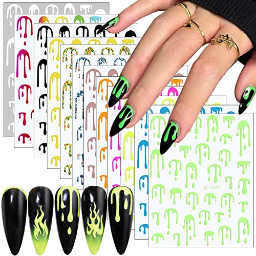 Halloween Nail Art Stickers - Bloody Decals, Fluorescent Water Drop Designs, 12 Sheets