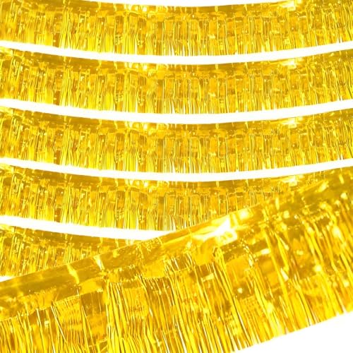 Gold Wall Hanging Tinsel Fringe Banners - 12 Inch x 10 Ft, 6 Pack Party Decor