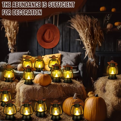 Mini Cowboy Lantern Decorations Set with LED Candles for Christmas & Party Table Centerpieces