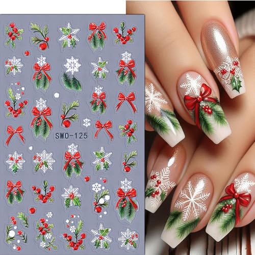 Christmas Nail Stickers 5D Embossed Snowman Tree Holiday Decals for Nails - 4 Sheets