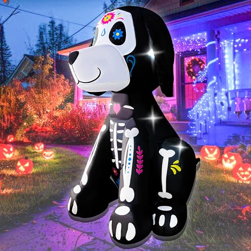 5FT Halloween Skeleton Dog Inflatable Yard Decor with LED Lights