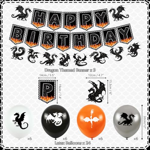 Dragon Theme Birthday Party Decorations Kit with Banners Balloons & Cake Toppers