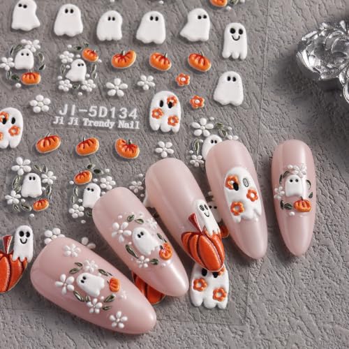 Halloween Nail Stickers Set - Spooky Ghost Pumpkin Design, Color-26