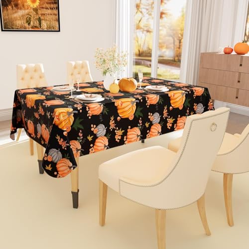 Halloween Waterproof Vinyl Tablecloth 60x120 Inches with Flannel Backing - Black & Orange