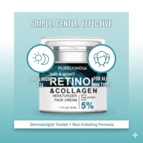 Purelyindia Retinol Cream for Face – Anti-Aging Moisturizer to Reduce Wrinkles & Fine Lines – Hydrating Retinol Night & Day Cream for Smooth, Firm Skin