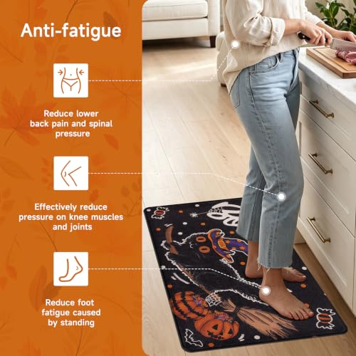 Vaukki Fall Anti-Fatigue Kitchen Floor Mat Set of 2 - Boo & Pumpkin Pattern, 17x29 & 17x47 Inches