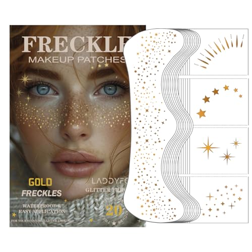 Gold Glitter Freckles Face Tattoos - 20 Pcs Temporary Makeup for Parties