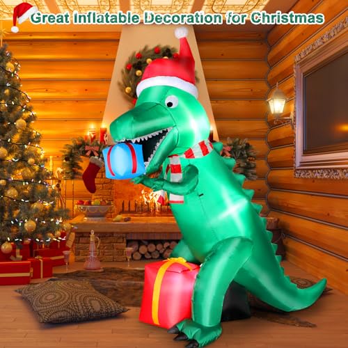 7ft Christmas Inflatable Dinosaur Yard Decoration with LED Lights