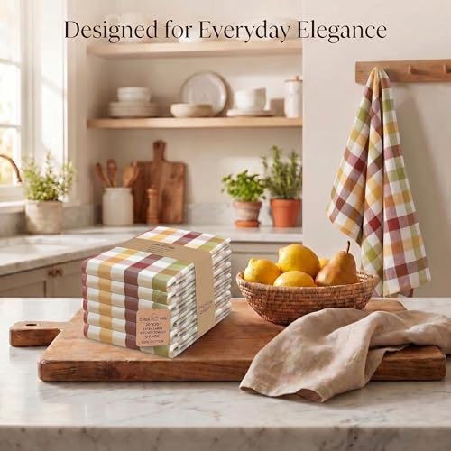 Cotton Dish Towels Set of 6 - 20x30 Inches Harvest Pattern, Soft & Absorbent