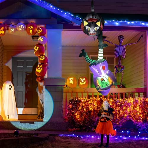 8 FT Halloween Inflatable Cat and Witch Outdoor Decor with LED Lights