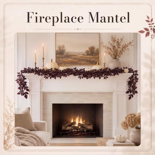 Fall Garland 6ft Plum Purple Cimicifuga Artificial Leaf Decor 2-Pack