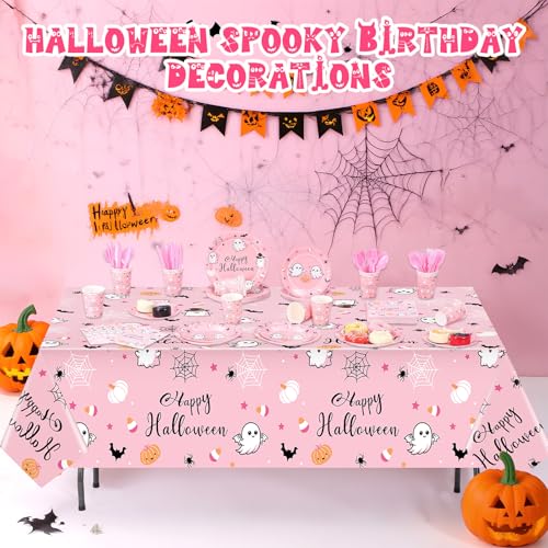 Pink Halloween Party Supplies Set for 24 Guests - Plates, Cups, Napkins & Tablecloths