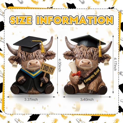 Graduation Highland Cow Figurines Set - Fall Tabletop Decor for Celebrations - Grad Variation