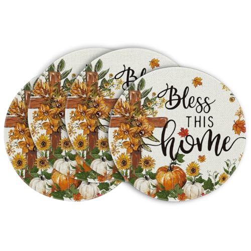 Artoid Mode Beige Cross Pumpkins Fall Round Placemat Set of 4 - 14 Inch