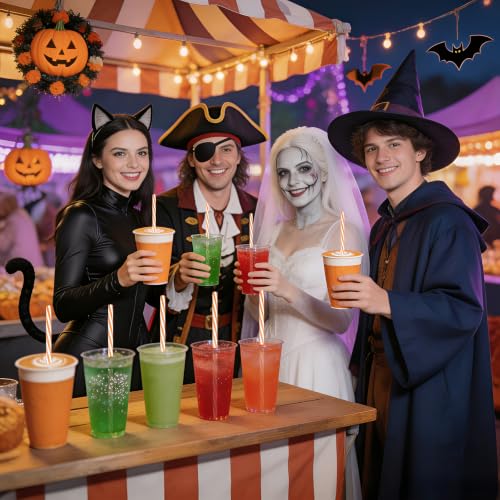 Reusable Orange White Striped Drinking Straws Set - Halloween & Fall Party Supplies