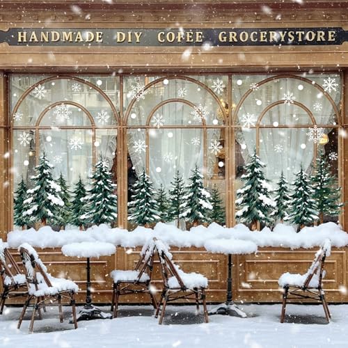 124 PCS Large Christmas Window Clings - Snowflake & Tree Decorations, Variation: Christmas Trees