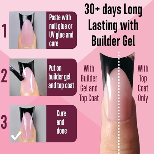 Medium Black French Tip Duck Nail Tips Set - 150pcs, Full Cover, Moon Curve, Soft Gel