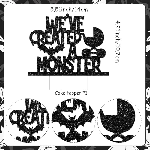 Halloween Baby Shower Cake Topper with Glitter Bat and Monster Design