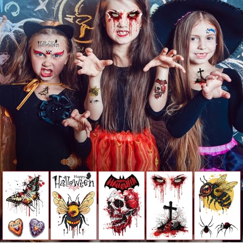 Large Halloween Temporary Tattoos for Kids & Adults - 36 Sheets, Half Arm Design