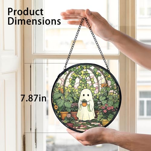 Halloween Ghost Stained Glass Window Hanging - Indoor Sun Catcher, 7.9 Inch