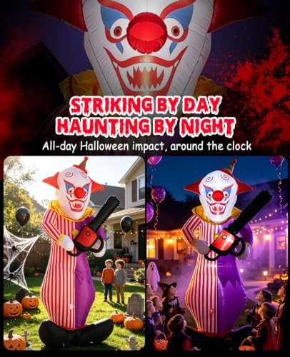 12FT Halloween Inflatable Killer Clown with Chainsaw - Motion-Activated Horror Decor
