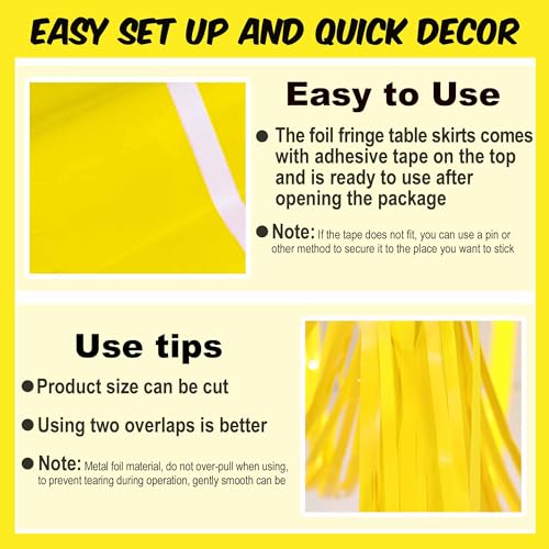 Macaron Yellow Foil Fringe Table Skirts - 3 Pack, 29x108 Inch Party Decorations