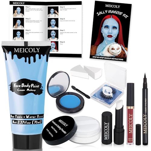 Sally Halloween Makeup Kit - Blue Face Paint, Eyeshadow, Lipstick & Stage Accessories