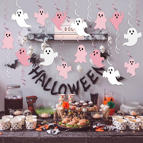 Halloween Ghost Hanging Streamers Set - Pink Ceiling Decorations for Kids Parties