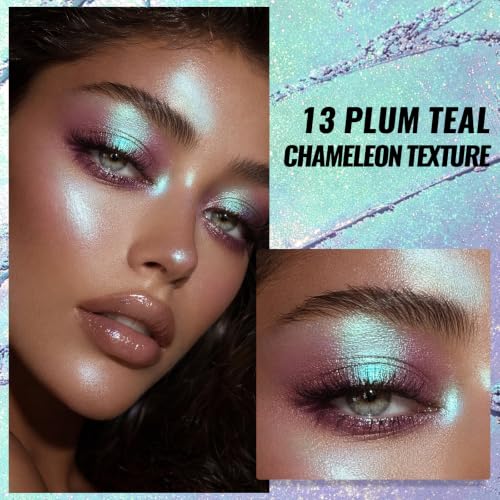 Plum Teal Chameleon Eyeshadow Duochrome Palette with Mirror - Vibrant & Blendable