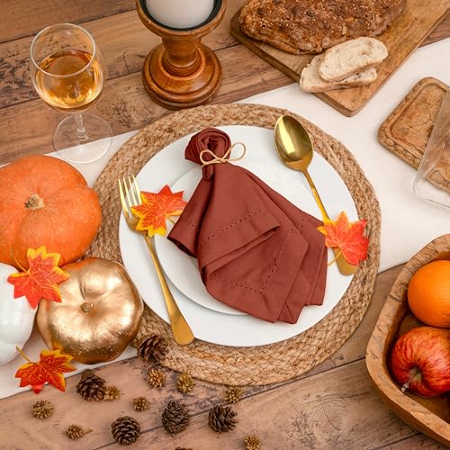 Rust Linen Cloth Napkins Set of 12 - 18x18 Inches Hemstitch Cotton Tableware