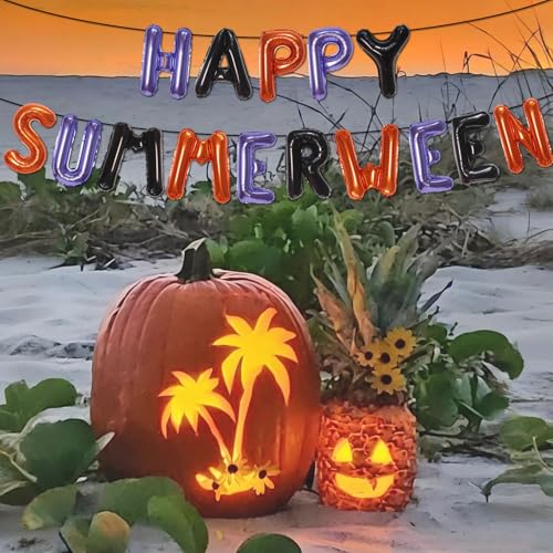 Summerween Balloons Banner - Tropical Beach Party Decorations, 16 Inch Letter Balloons