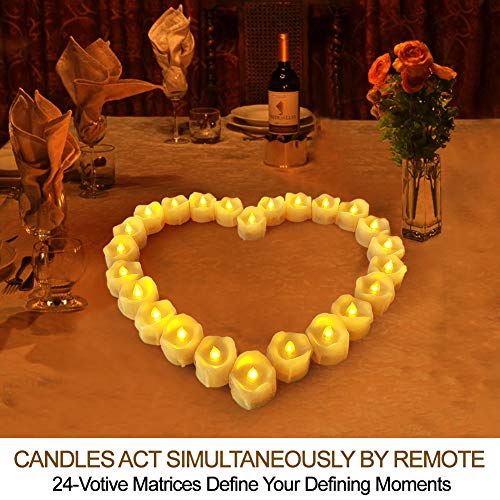 Cream Wax Dripping Flameless Votive Candles Set of 24 with Remote & Timer