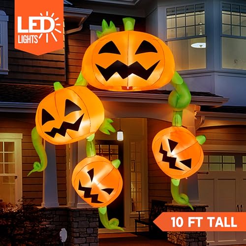 10 Ft Tall Halloween Inflatable Pumpkin Hanging Roof Decor with LEDs