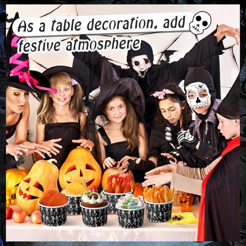 Disposable Skull Halloween Snack Cups 9 oz - Black and White Party Supplies
