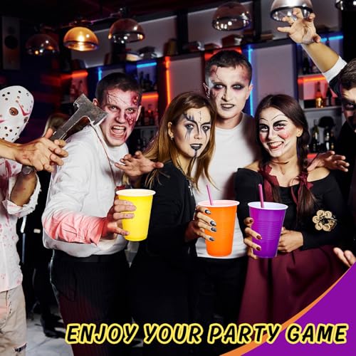Halloween Plastic Cups 16oz - Hocus Pocus / Orange, Yellow, Purple - 150 Pack
