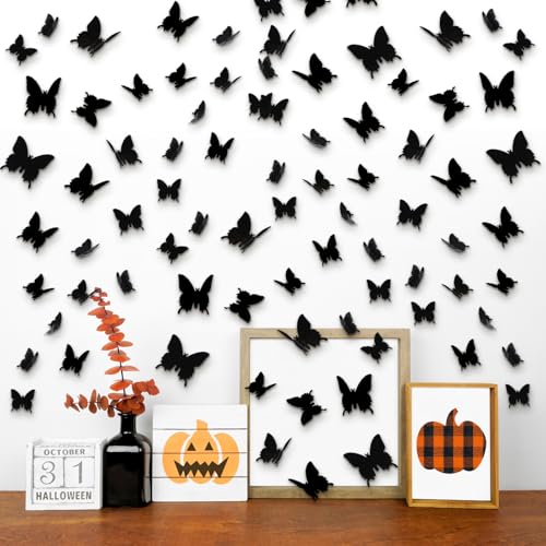 Halloween 3D Black Butterfly Wall Stickers Set - 300 Pieces, Multiple Sizes