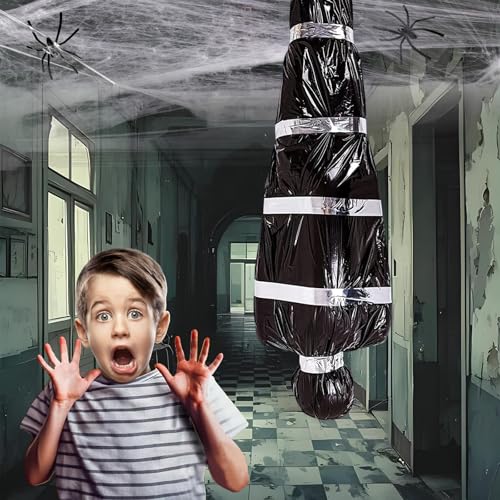 Halloween Hanging Corpse Props Set - 6ft Inflatable Dead Bodies with Web, Blood Shroud & Scene Accessories