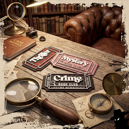 3-Piece Book Shelf Decor Set with Detective Themed Signs for Library or Reading Nook