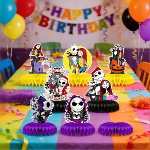 8pcs Halloween Christmas Honeycomb Centerpieces for Table Party Decor - Jack & Sally Characters