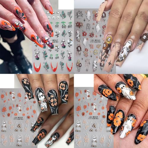 Halloween Nail Stickers - 10 Sheets 5D Embossed Self-Adhesive Nail Decals - Style-07