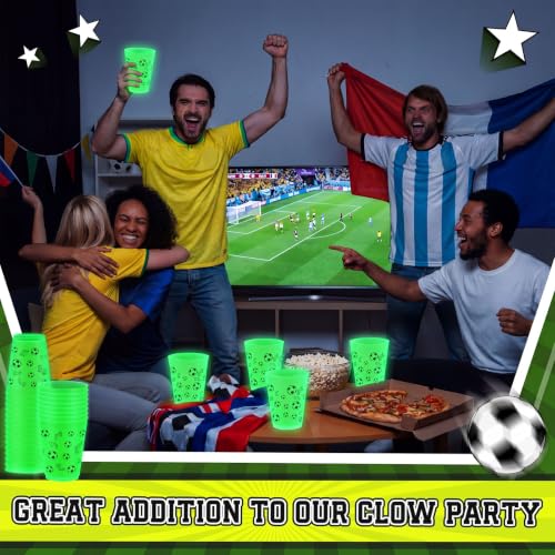 24 Pcs Glow in the Dark Soccer Cups - Reusable 16 oz Party Favors - Variation of THIS listing: Soccer