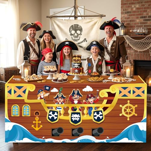 Pirate Ship Tablecloth - Nautical Halloween Party Decorations, 6FT