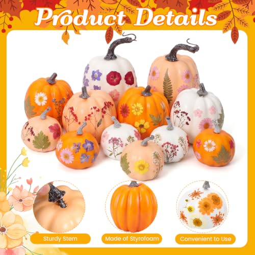 White Orange Foam Pumpkin DIY Kit with Dried Flowers - 12 Pumpkins & Accessories