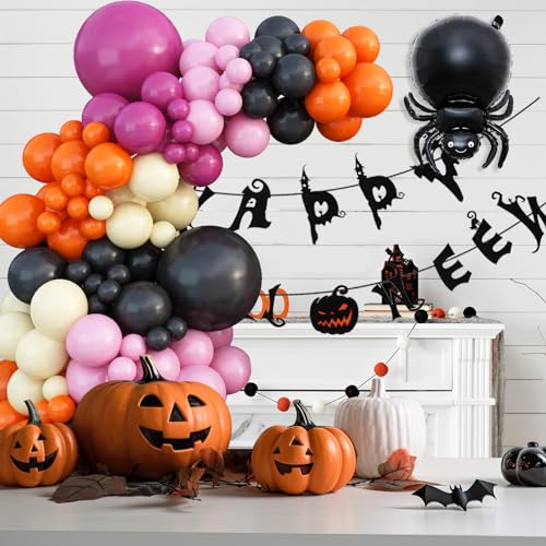 Halloween Balloons Garland Kit with Foil Ghost Spider Bat & Pastel Balloons