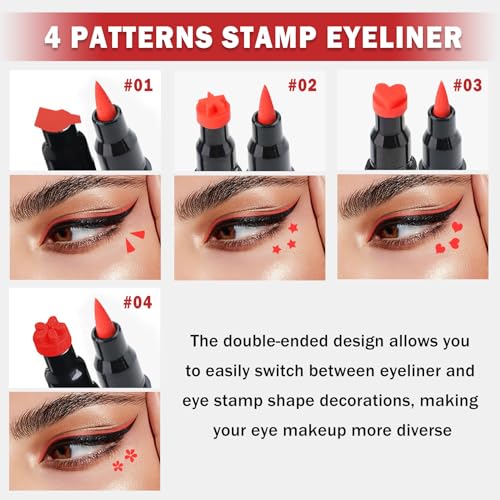 Double-Headed Liquid Winged Eyeliner Stamp Pen Set - Black & Red Star Variation