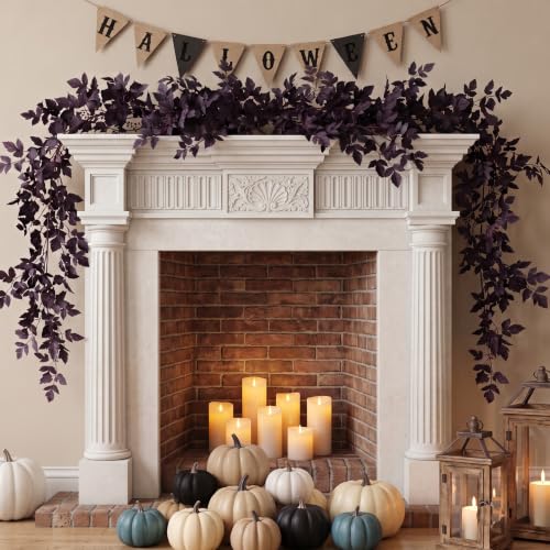 2 Pack Fall Garland - Artificial Autumn Leaves with Faux Plum for Fireplace Mantel & Home Decor