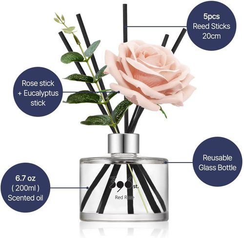Rose Flower Reed Diffuser by 396 St. - Vanilla Lavender Scent | 200ml (6.7oz) Home Fragrance Decor
