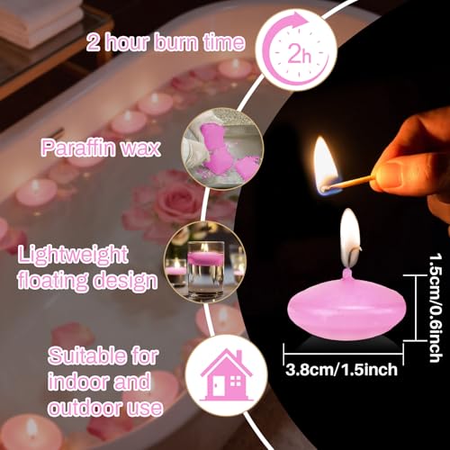 Pink Floating Candles Set - Unscented Dripless Water-Activated Decor for Weddings & Parties